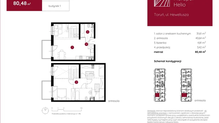 Rzut - Mieszkanie na sprzedaż 1 pokój o powierzchni 80,48 m² - numer 1.A.2.06 w Murapol Helio bud. 1 i 4
