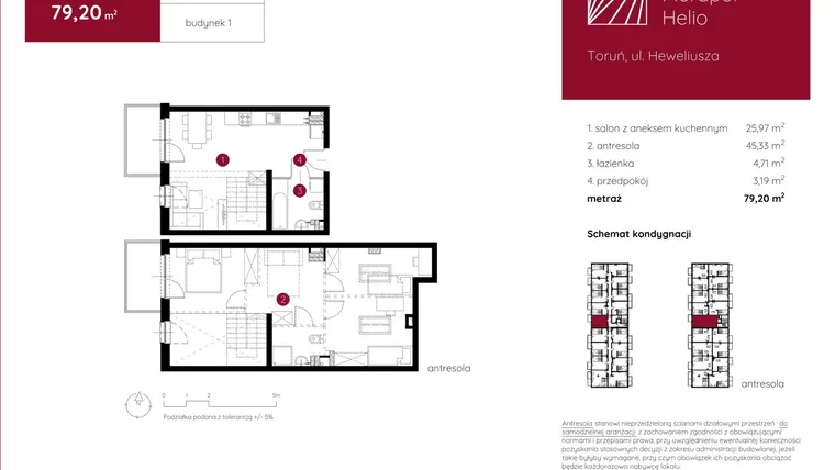 Rzut - Mieszkanie na sprzedaż 1 pokój o powierzchni 79,2 m² - numer 1.A.2.09 w Murapol Helio bud. 1 i 4