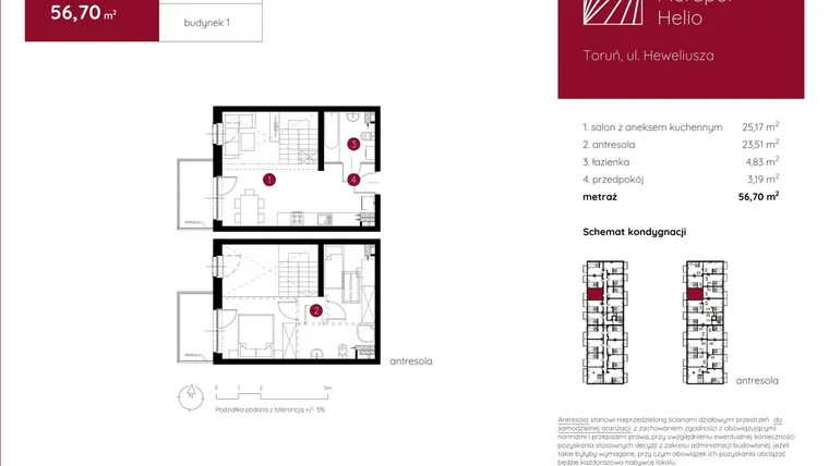 Rzut - Mieszkanie na sprzedaż 1 pokój o powierzchni 56,7 m² - numer 1.A.2.11 w Murapol Helio bud. 1 i 4