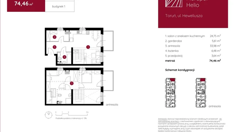 Rzut - Mieszkanie na sprzedaż 1 pokój o powierzchni 74,46 m² - numer 1.A.2.14 w Murapol Helio bud. 1 i 4