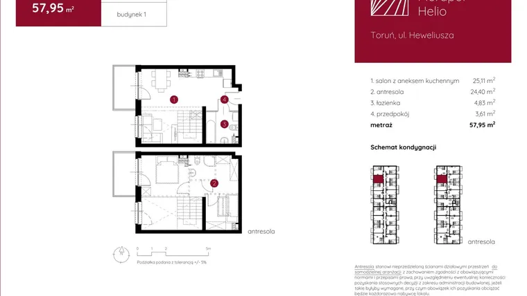 Rzut - Mieszkanie na sprzedaż 1 pokój o powierzchni 57,95 m² - numer 1.A.2.12 w Murapol Helio bud. 1 i 4