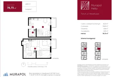 Rzut - Mieszkanie na sprzedaż 1 pokój o powierzchni 78,73 m² - numer 1.A.2.17 w Murapol Helio bud. 1 i 4