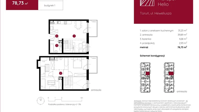 Rzut - Mieszkanie na sprzedaż 1 pokój o powierzchni 78,73 m² - numer 1.A.2.17 w Murapol Helio bud. 1 i 4