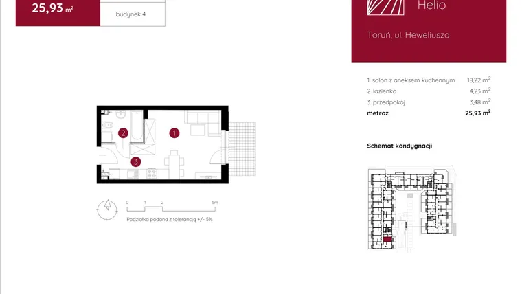 Rzut - Mieszkanie na sprzedaż 1 pokój o powierzchni 25,93 m² - numer 4.A.0.01 w Murapol Helio bud. 1 i 4