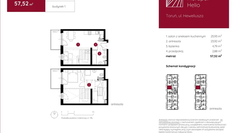Rzut - Mieszkanie na sprzedaż 1 pokój o powierzchni 57,52 m² - numer 1.A.2.10 w Murapol Helio bud. 1 i 4
