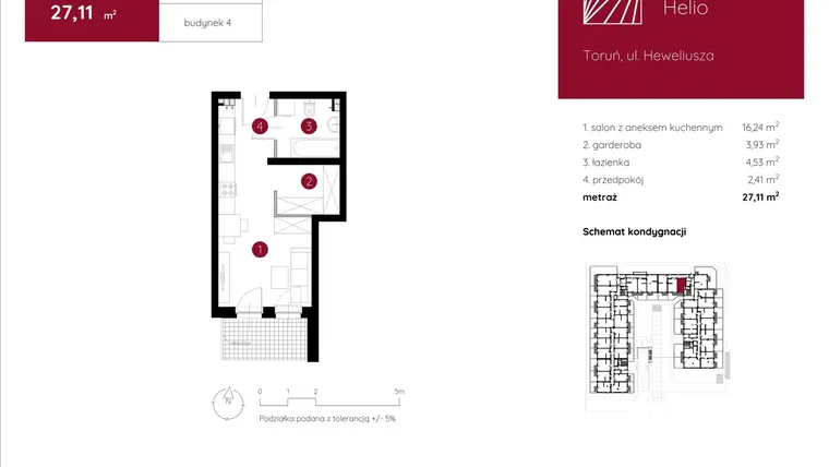 Rzut - Mieszkanie na sprzedaż 1 pokój o powierzchni 27,11 m² - numer 4.C.0.01 w Murapol Helio bud. 1 i 4