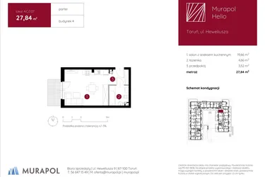 Rzut - Mieszkanie na sprzedaż 1 pokój o powierzchni 27,84 m² - numer 4.C.0.07 w Murapol Helio bud. 1 i 4