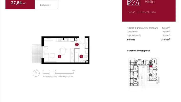 Rzut - Mieszkanie na sprzedaż 1 pokój o powierzchni 27,84 m² - numer 4.C.0.07 w Murapol Helio bud. 1 i 4
