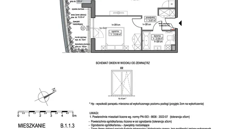 Rzut - Mieszkanie na sprzedaż 2 pokoje o powierzchni 49,61 m² - numer B.1.1.3 w Park Migowo
