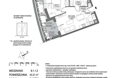 Rzut - Mieszkanie na sprzedaż 2 pokoje o powierzchni 43,21 m² - numer B.1.1.2 w Park Migowo