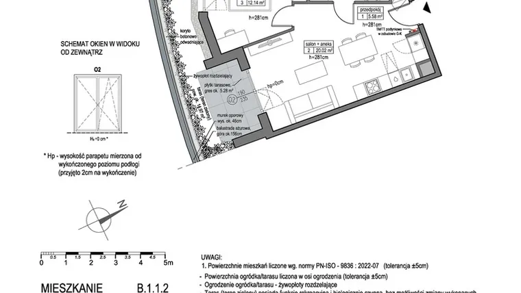 Rzut - Mieszkanie na sprzedaż 2 pokoje o powierzchni 43,21 m² - numer B.1.1.2 w Park Migowo