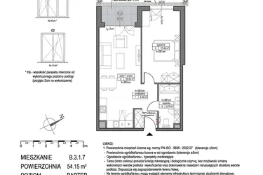 Rzut - Mieszkanie na sprzedaż 2 pokoje o powierzchni 54,15 m² - numer B.3.1.7 w Park Migowo