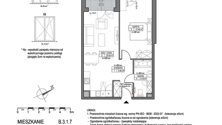 Rzut - Mieszkanie na sprzedaż 2 pokoje o powierzchni 54,15 m² - numer B.3.1.7 w Park Migowo