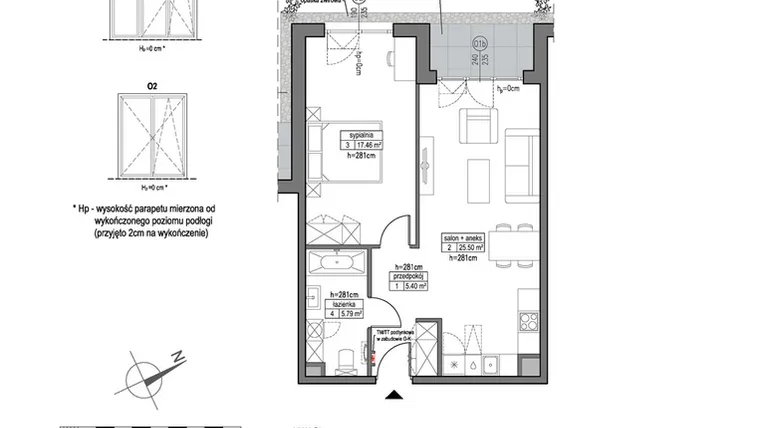 Rzut - Mieszkanie na sprzedaż 2 pokoje o powierzchni 54,15 m² - numer B.3.1.4 w Park Migowo