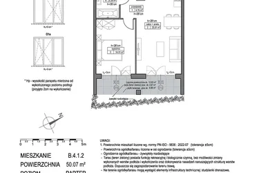 Rzut - Mieszkanie na sprzedaż 2 pokoje o powierzchni 50,07 m² - numer B.4.1.2 w Park Migowo