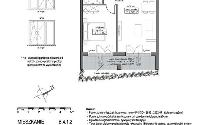 Rzut - Mieszkanie na sprzedaż 2 pokoje o powierzchni 50,07 m² - numer B.4.1.2 w Park Migowo