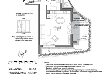 Rzut - Mieszkanie na sprzedaż 2 pokoje o powierzchni 61,34 m² - numer B.4.1.1 w Park Migowo
