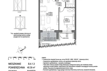 Rzut - Mieszkanie na sprzedaż 2 pokoje o powierzchni 48,39 m² - numer B.4.1.3 w Park Migowo
