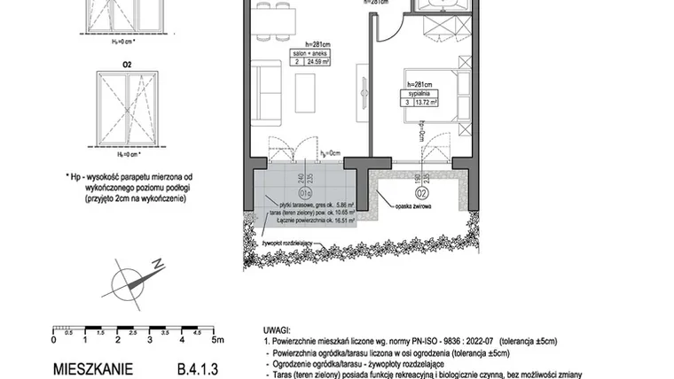 Rzut - Mieszkanie na sprzedaż 2 pokoje o powierzchni 48,39 m² - numer B.4.1.3 w Park Migowo