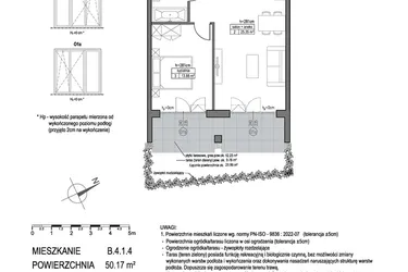 Rzut - Mieszkanie na sprzedaż 2 pokoje o powierzchni 50,17 m² - numer B.4.1.4 w Park Migowo