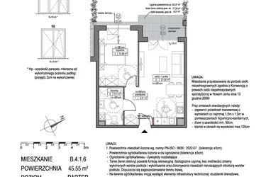 Rzut - Mieszkanie na sprzedaż 2 pokoje o powierzchni 45,55 m² - numer B.4.1.6 w Park Migowo