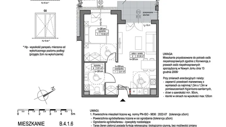 Rzut - Mieszkanie na sprzedaż 2 pokoje o powierzchni 45,55 m² - numer B.4.1.6 w Park Migowo