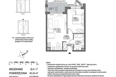 Rzut - Mieszkanie na sprzedaż 2 pokoje o powierzchni 45,24 m² - numer B.4.1.7 w Park Migowo
