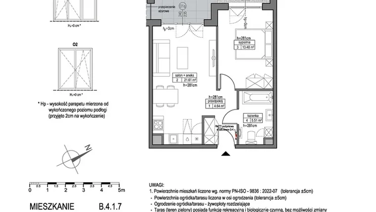 Rzut - Mieszkanie na sprzedaż 2 pokoje o powierzchni 45,24 m² - numer B.4.1.7 w Park Migowo