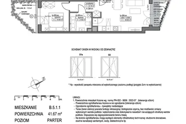 Rzut - Mieszkanie na sprzedaż 2 pokoje o powierzchni 41,67 m² - numer B.5.1.1 w Park Migowo