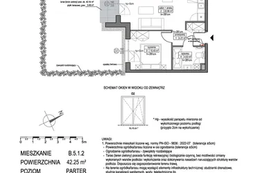 Rzut - Mieszkanie na sprzedaż 2 pokoje o powierzchni 42,25 m² - numer B.5.1.2 w Park Migowo