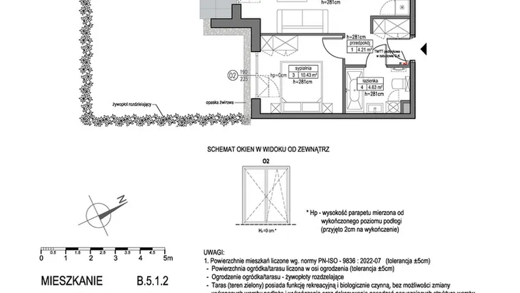 Rzut - Mieszkanie na sprzedaż 2 pokoje o powierzchni 42,25 m² - numer B.5.1.2 w Park Migowo