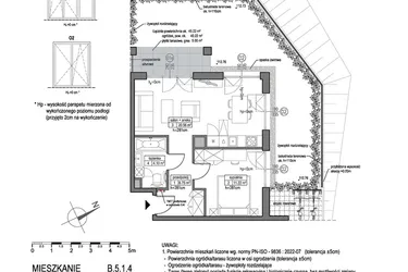 Rzut - Mieszkanie na sprzedaż 2 pokoje o powierzchni 42,63 m² - numer B.5.1.4 w Park Migowo