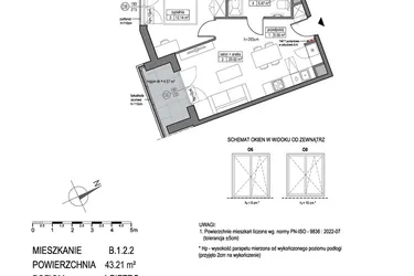 Rzut - Mieszkanie na sprzedaż 2 pokoje o powierzchni 43,21 m² - numer B.1.2.2 w Park Migowo