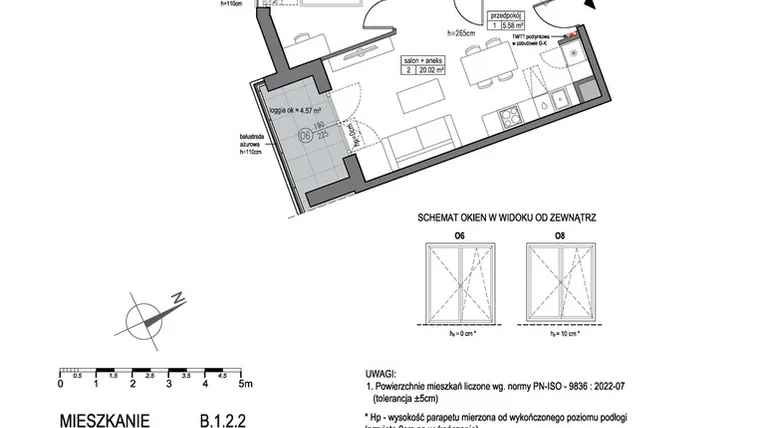Rzut - Mieszkanie na sprzedaż 2 pokoje o powierzchni 43,21 m² - numer B.1.2.2 w Park Migowo