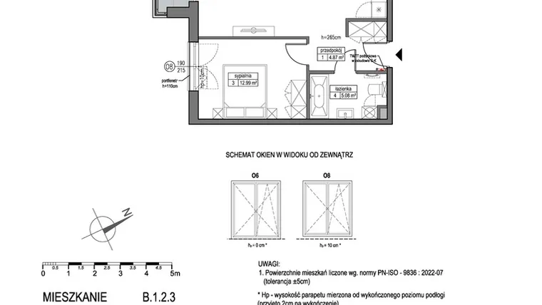 Rzut - Mieszkanie na sprzedaż 2 pokoje o powierzchni 49,61 m² - numer B.1.2.3 w Park Migowo