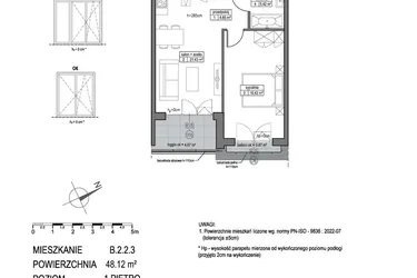 Rzut - Mieszkanie na sprzedaż 2 pokoje o powierzchni 48,12 m² - numer B.2.2.3 w Park Migowo