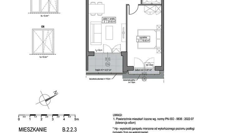 Rzut - Mieszkanie na sprzedaż 2 pokoje o powierzchni 48,12 m² - numer B.2.2.3 w Park Migowo