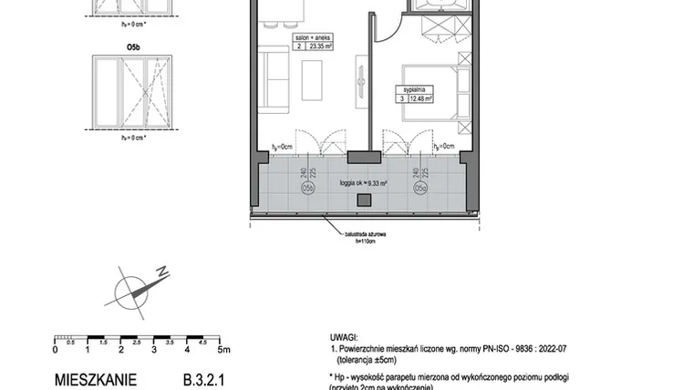 Rzut - Mieszkanie na sprzedaż 2 pokoje o powierzchni 46,96 m² - numer B.3.2.1 w Park Migowo