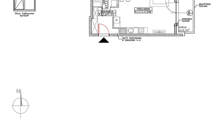 Rzut - Mieszkanie na sprzedaż 1 pokój o powierzchni 35,89 m² - numer B.2.2.4 w Forma II