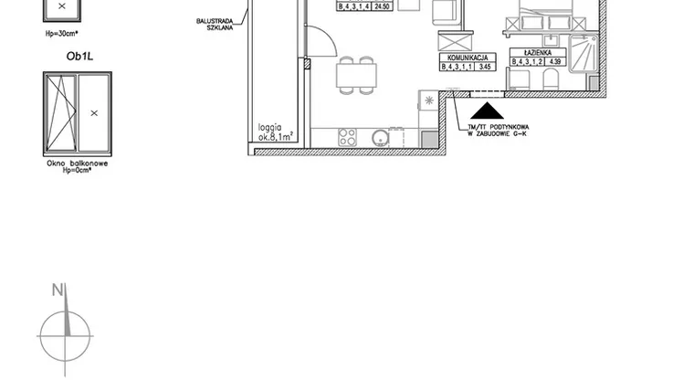 Rzut - Mieszkanie na sprzedaż 2 pokoje o powierzchni 42,38 m² - numer B.4.3.1 w Forma II