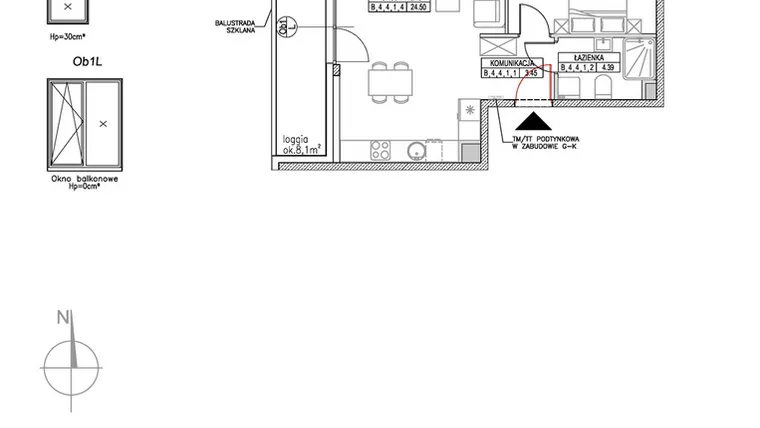 Rzut - Mieszkanie na sprzedaż 2 pokoje o powierzchni 42,38 m² - numer B.4.4.1 w Forma II
