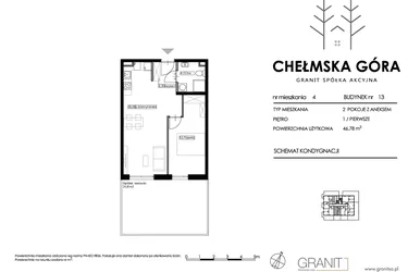 Rzut - Mieszkanie na sprzedaż 2 pokoje o powierzchni 46,78 m² - numer 13-M4 w Chełmska Góra etap II