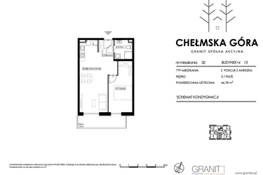 Rzut - Mieszkanie na sprzedaż 2 pokoje o powierzchni 46,78 m² - numer 13-M32 w Chełmska Góra etap II