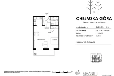 Rzut - Mieszkanie na sprzedaż 2 pokoje o powierzchni 50,77 m² - numer 13B-M4 w Chełmska Góra etap II