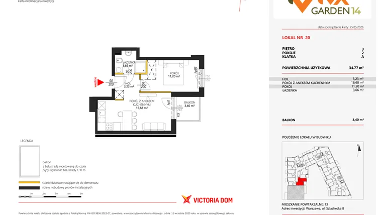 Rzut - Mieszkanie na sprzedaż 2 pokoje o powierzchni 34,77 m² - numer 20 w Viva Garden 14