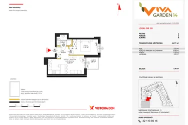 Rzut - Mieszkanie na sprzedaż 2 pokoje o powierzchni 34,77 m² - numer 20 w Viva Garden 14