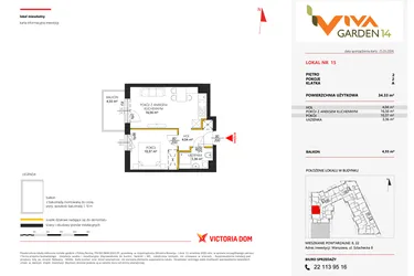 Rzut - Mieszkanie na sprzedaż 2 pokoje o powierzchni 34,33 m² - numer 15 w Viva Garden 14