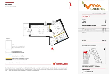 Rzut - Mieszkanie na sprzedaż 2 pokoje o powierzchni 36,16 m² - numer 17 w Viva Garden 14