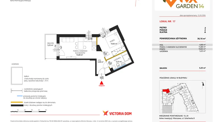 Rzut - Mieszkanie na sprzedaż 2 pokoje o powierzchni 36,16 m² - numer 17 w Viva Garden 14