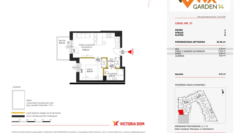 Rzut - Mieszkanie na sprzedaż 2 pokoje o powierzchni 34,36 m² - numer 21 w Viva Garden 14